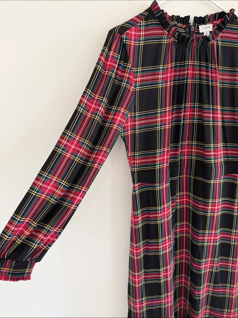 J. Crew Stewart Tartan Long Sleeve Plaid Ruffle Dress